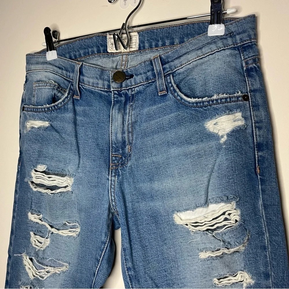 CURRENT/ELLIOT The Fling Boyfriend Fit Tattered Destroy Distressed Jeans